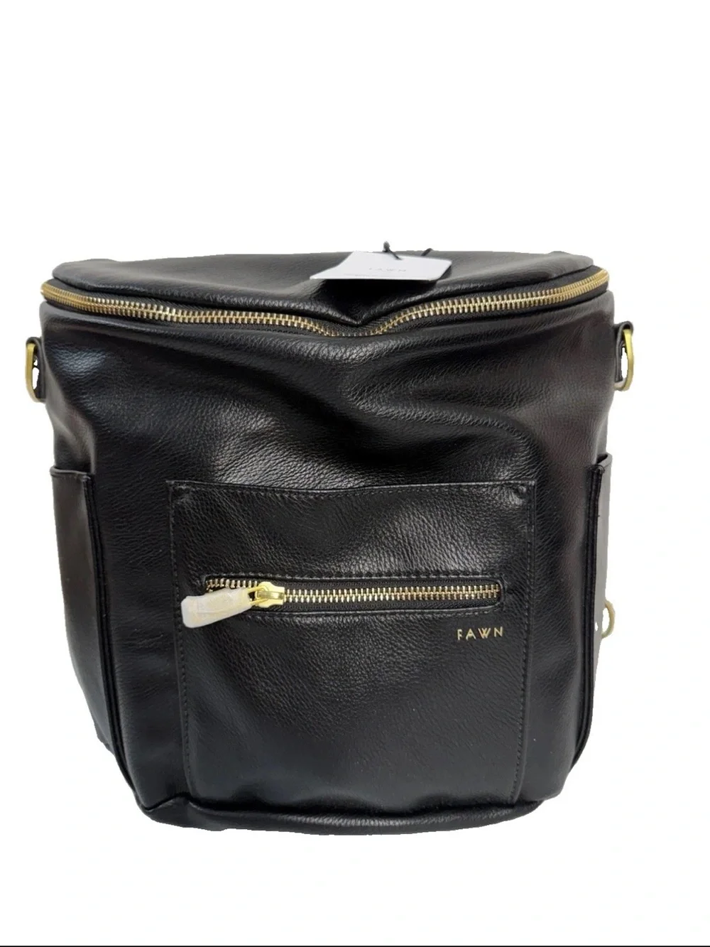 Fawn Design The Mini Black Faux Leather Backpack Diaper Bag Purse with Pockets